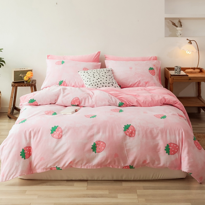 91家纺网 家纺一手货源 找家纺 昔可 2019新款13372棉加绒水果系列四件套大理石纹草莓