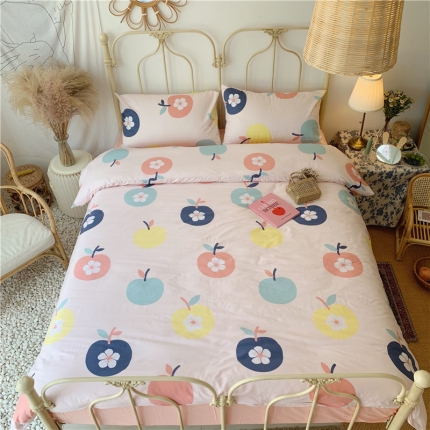 昔可 2019新款13372全棉四件套 花朵苹果
