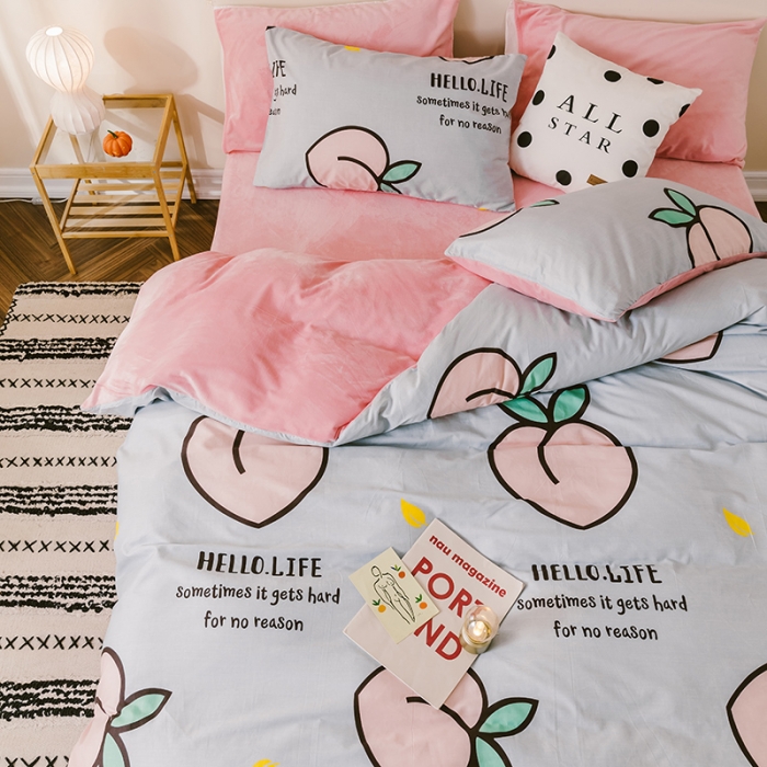 91家纺网 家纺一手货源 找家纺 昔可 2019新款13372棉加绒水果系列四件套 大蜜桃