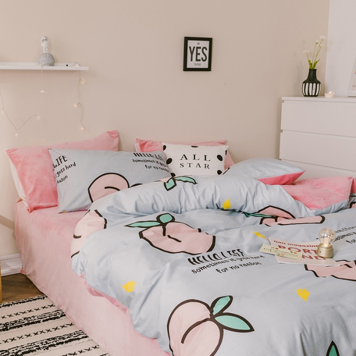 91家纺网 家纺一手货源 找家纺 昔可 2019新款13372棉加绒水果系列四件套 大蜜桃