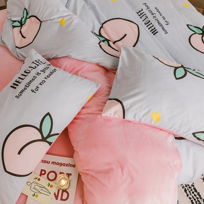 91家纺网 家纺一手货源 找家纺 昔可 2019新款13372棉加绒水果系列四件套 大蜜桃