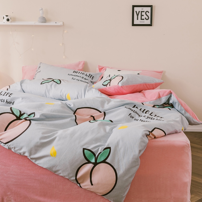 91家纺网 家纺一手货源 找家纺 昔可 2019新款13372棉加绒水果系列四件套 大蜜桃