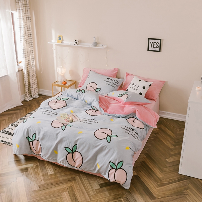 91家纺网 家纺一手货源 找家纺 昔可 2019新款13372棉加绒水果系列四件套 大蜜桃