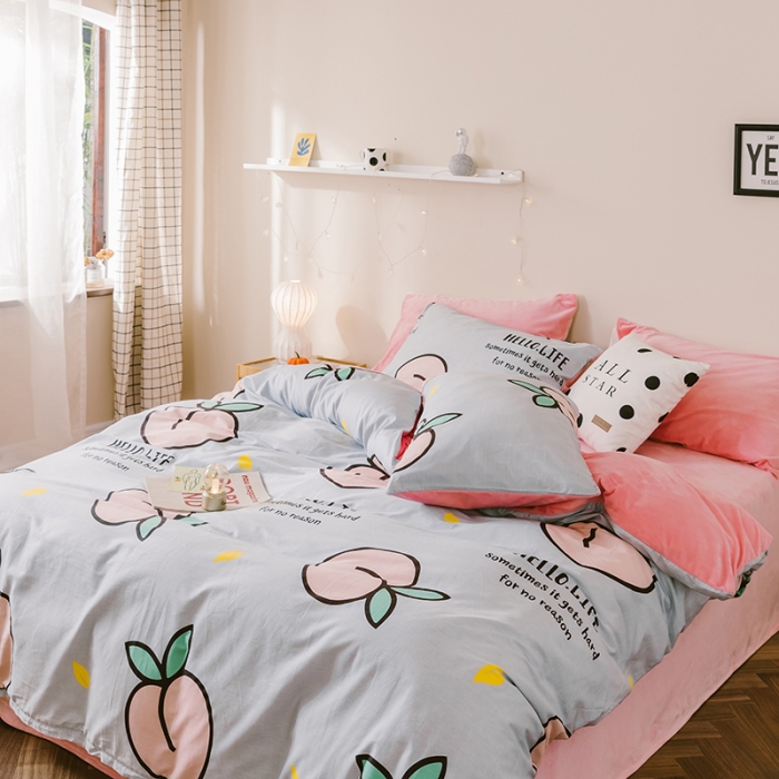 91家纺网 家纺一手货源 找家纺 昔可 2019新款13372棉加绒水果系列四件套 大蜜桃