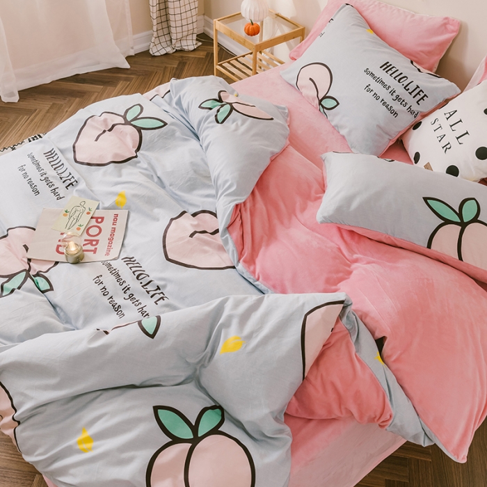 91家纺网 家纺一手货源 找家纺 昔可 2019新款13372棉加绒水果系列四件套 大蜜桃