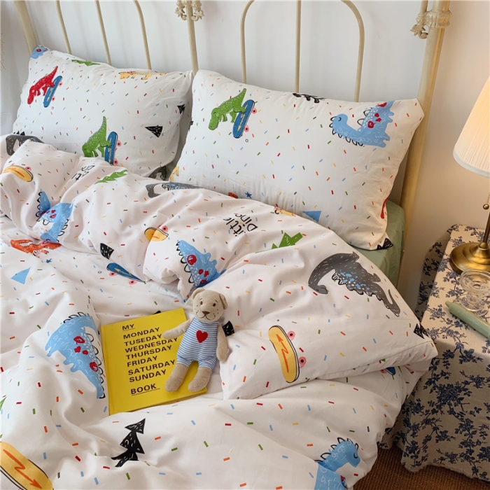 91家纺网 家纺一手货源 找家纺 昔可 2019新款13372全棉四件套 滑板恐龙