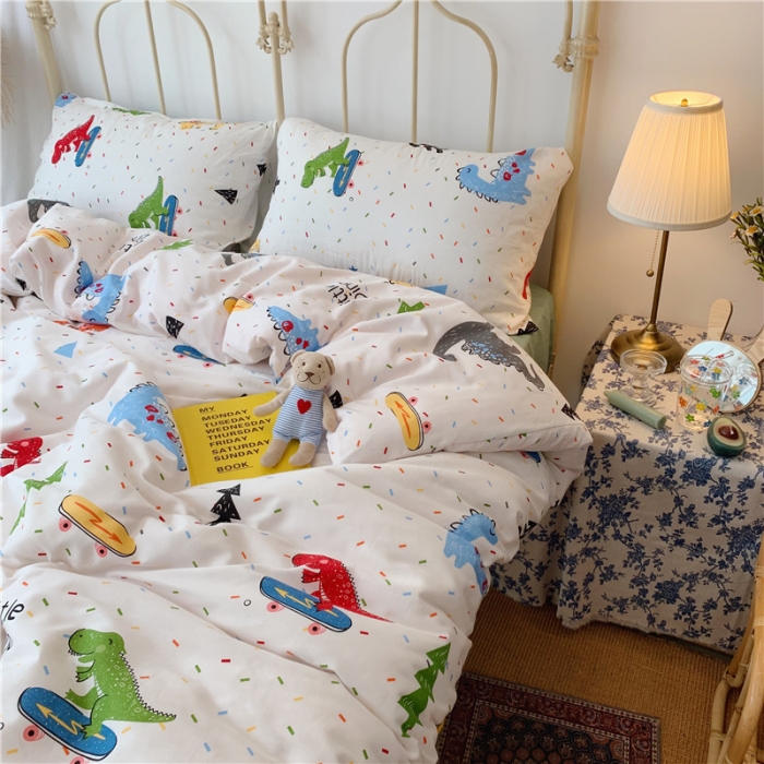 91家纺网 家纺一手货源 找家纺 昔可 2019新款13372全棉四件套 滑板恐龙