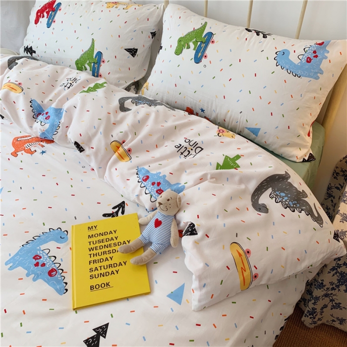 91家纺网 家纺一手货源 找家纺 昔可 2019新款13372全棉四件套 滑板恐龙