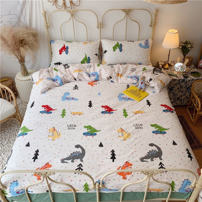 91家纺网 家纺一手货源 找家纺 昔可 2019新款13372全棉四件套 滑板恐龙