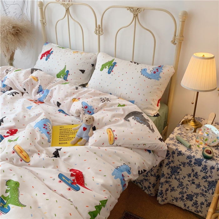 91家纺网 家纺一手货源 找家纺 昔可 2019新款13372全棉四件套 滑板恐龙