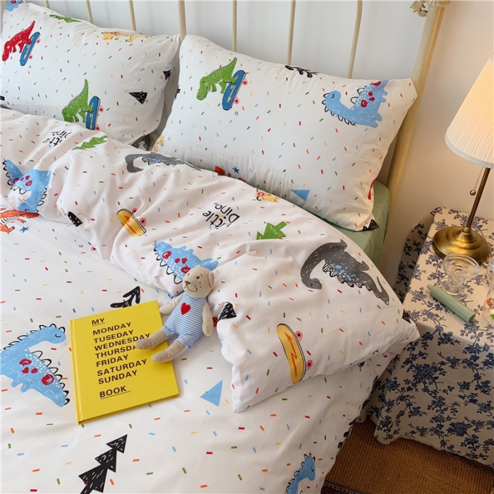 91家纺网 家纺一手货源 找家纺 昔可 2019新款13372全棉四件套 滑板恐龙