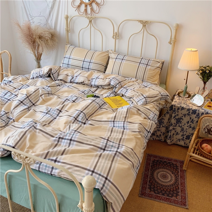 91家纺网 家纺一手货源 找家纺 昔可 2019新款13372全棉四件套 黄格子