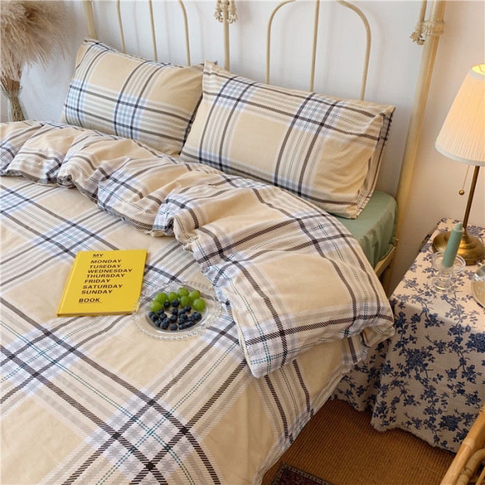 91家纺网 家纺一手货源 找家纺 昔可 2019新款13372全棉四件套 黄格子