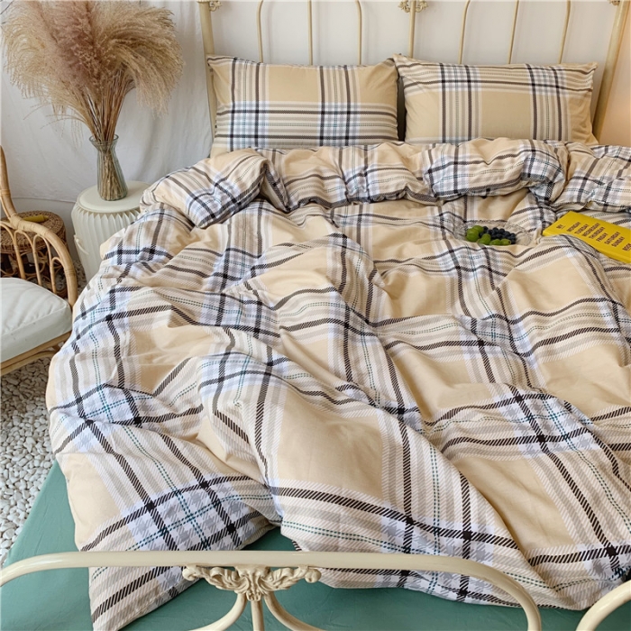 91家纺网 家纺一手货源 找家纺 昔可 2019新款13372全棉四件套 黄格子