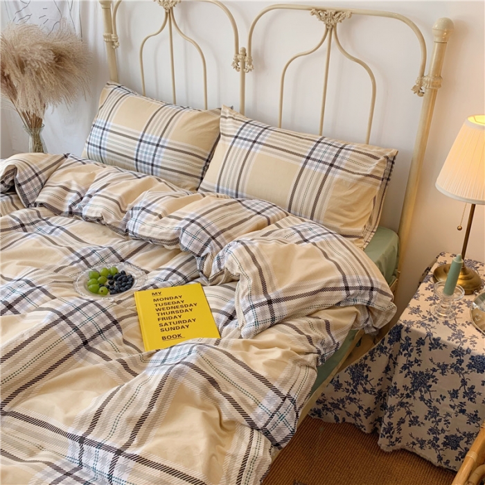 91家纺网 家纺一手货源 找家纺 昔可 2019新款13372全棉四件套 黄格子