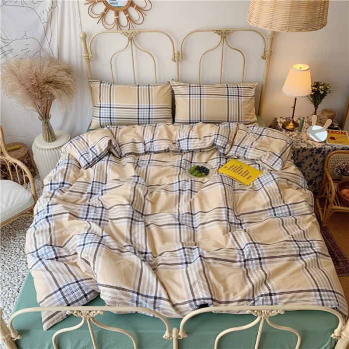 91家纺网 家纺一手货源 找家纺 昔可 2019新款13372全棉四件套 黄格子