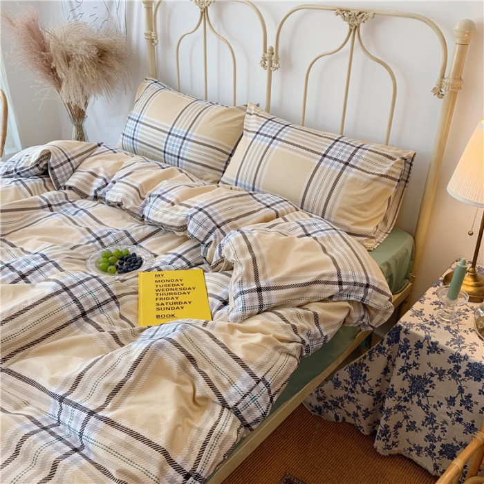 91家纺网 家纺一手货源 找家纺 昔可 2019新款13372全棉四件套 黄格子