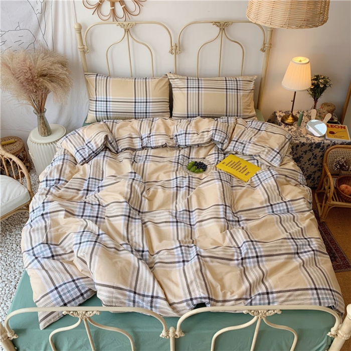 91家纺网 家纺一手货源 找家纺 昔可 2019新款13372全棉四件套 黄格子