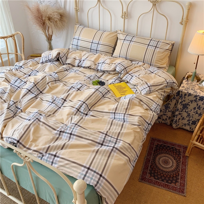 91家纺网 家纺一手货源 找家纺 昔可 2019新款13372全棉四件套 黄格子