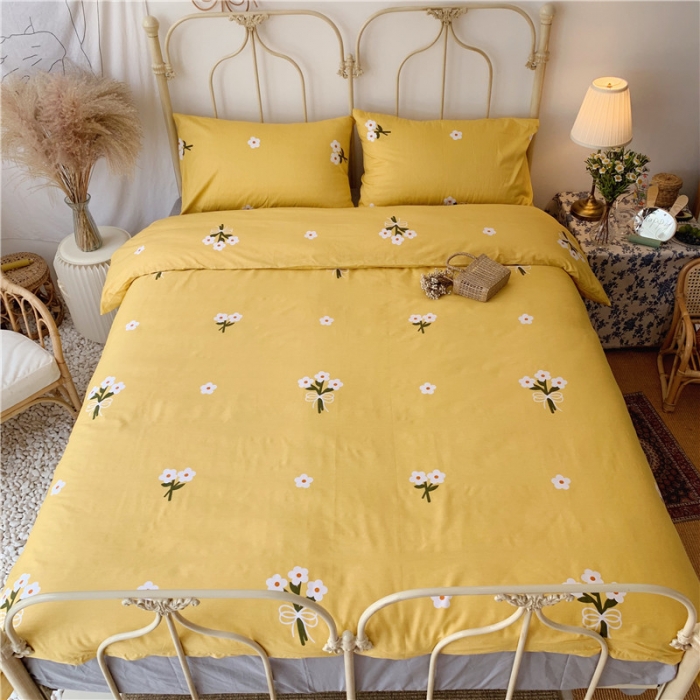 91家纺网 家纺一手货源 找家纺 昔可 2019新款13372全棉四件套 黄色雏菊