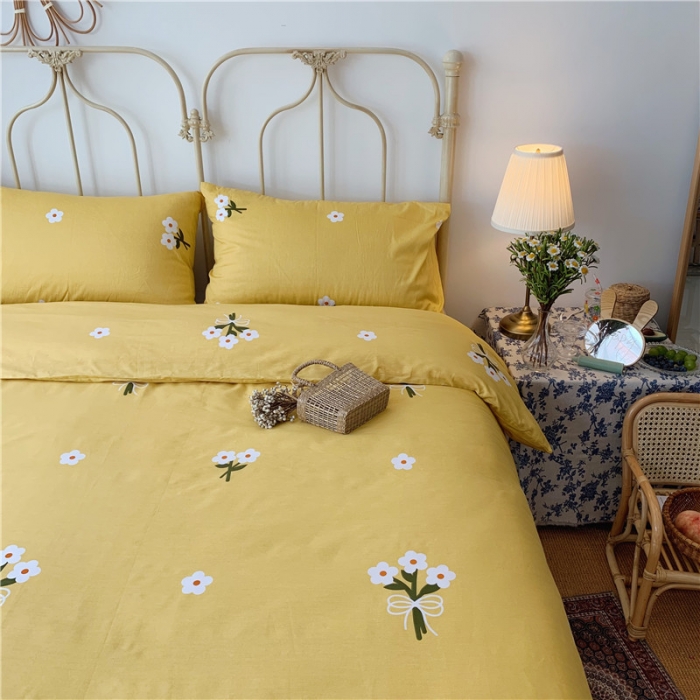 91家纺网 家纺一手货源 找家纺 昔可 2019新款13372全棉四件套 黄色雏菊