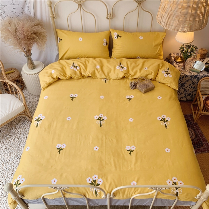 91家纺网 家纺一手货源 找家纺 昔可 2019新款13372全棉四件套 黄色雏菊