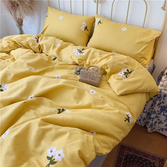 91家纺网 家纺一手货源 找家纺 昔可 2019新款13372全棉四件套 黄色雏菊