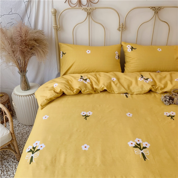91家纺网 家纺一手货源 找家纺 昔可 2019新款13372全棉四件套 黄色雏菊