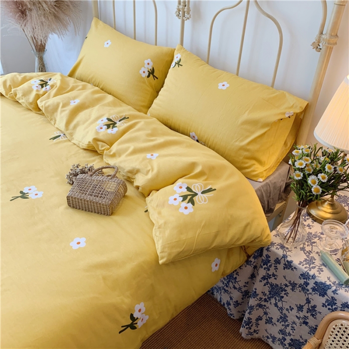 91家纺网 家纺一手货源 找家纺 昔可 2019新款13372全棉四件套 黄色雏菊