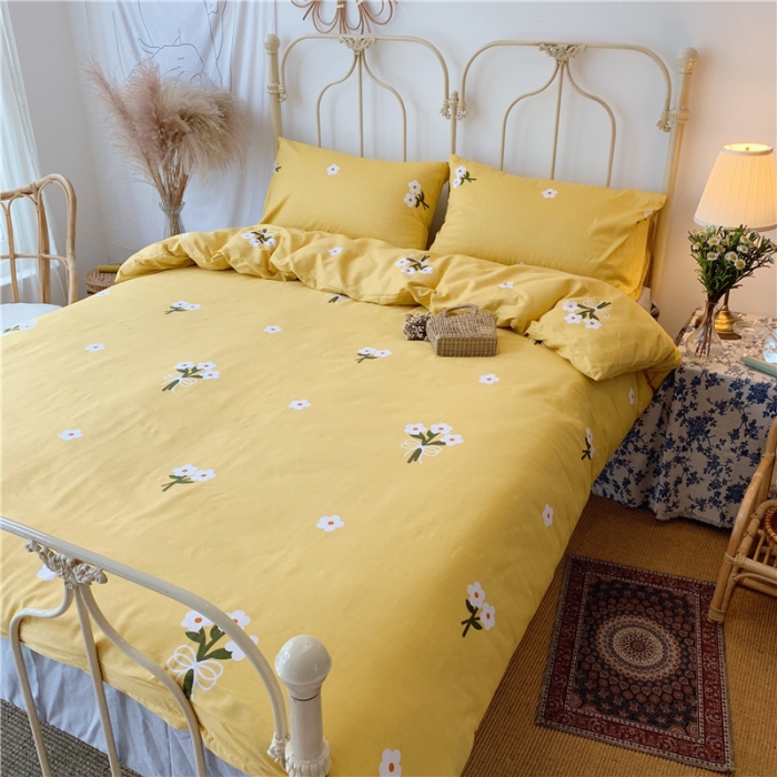 91家纺网 家纺一手货源 找家纺 昔可 2019新款13372全棉四件套 黄色雏菊