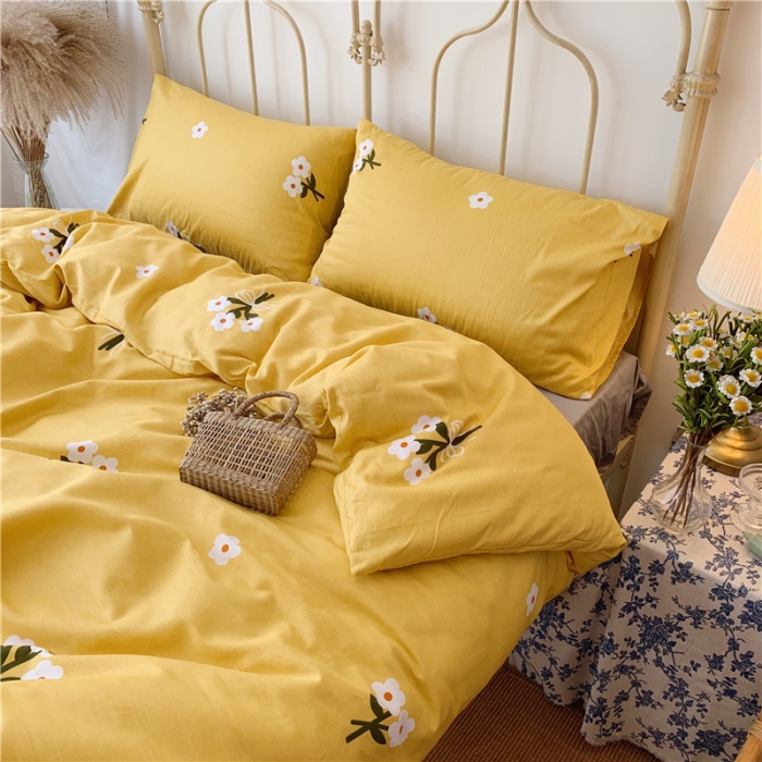 91家纺网 家纺一手货源 找家纺 昔可 2019新款13372全棉四件套 黄色雏菊