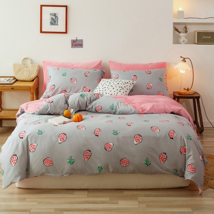 昔可 2019新款13372棉加绒水果系列四件套 灰小草莓