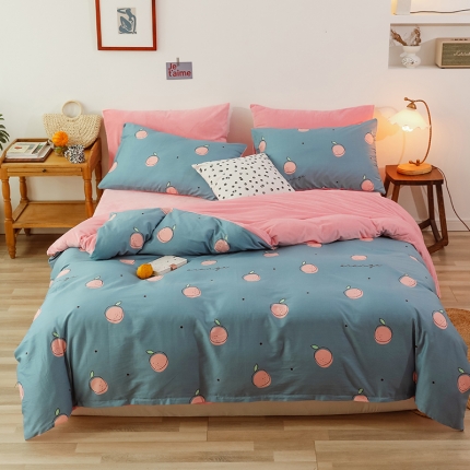 昔可 2019新款13372棉加绒水果系列四件套 桔子粉蓝