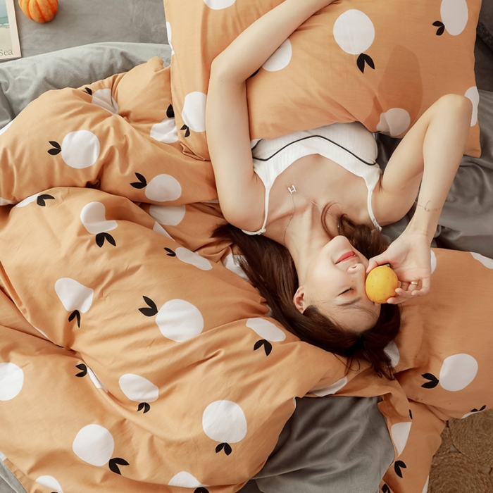 91家纺网 家纺一手货源 找家纺 昔可 2019新款13372棉加绒水果系列四件套 青橙-黄