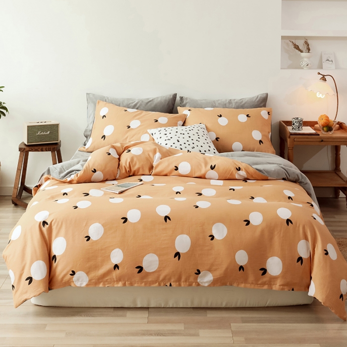 91家纺网 家纺一手货源 找家纺 昔可 2019新款13372棉加绒水果系列四件套 青橙-黄