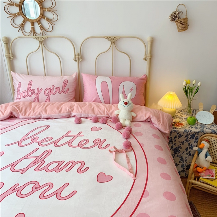 91家纺网 家纺一手货源 找家纺 昔可 2019新款设计师款韩国宝宝绒大版四件套 粉波点