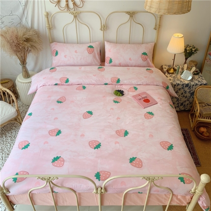 昔可 2019新款13372全棉四件套 大理石纹草莓