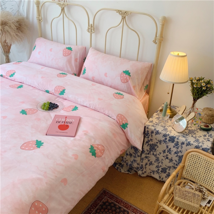 91家纺网 家纺一手货源 找家纺 昔可 2019新款13372全棉四件套 大理石纹草莓