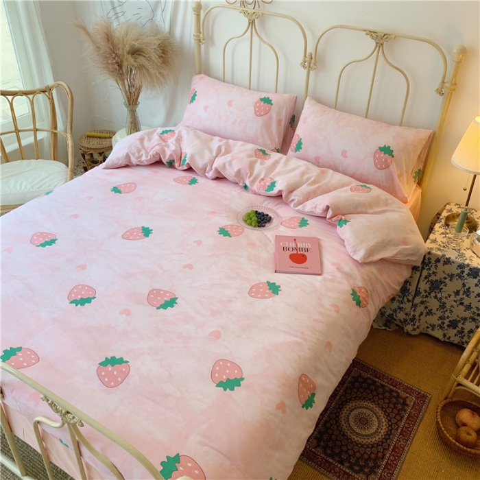 91家纺网 家纺一手货源 找家纺 昔可 2019新款13372全棉四件套 大理石纹草莓