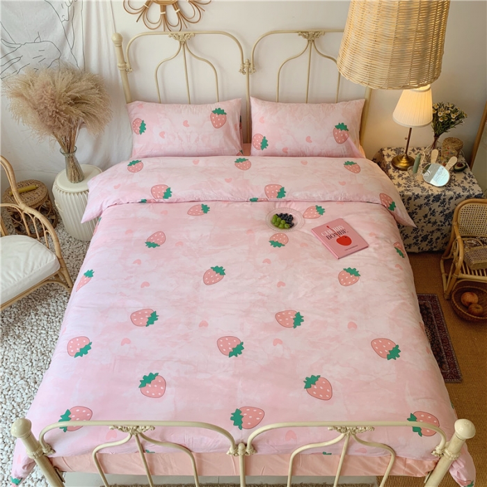 91家纺网 家纺一手货源 找家纺 昔可 2019新款13372全棉四件套 大理石纹草莓