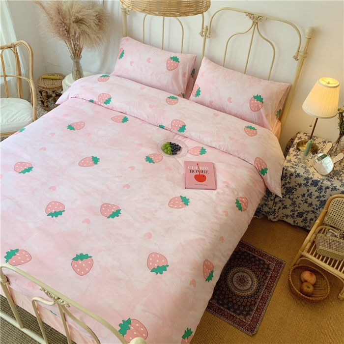 91家纺网 家纺一手货源 找家纺 昔可 2019新款13372全棉四件套 大理石纹草莓