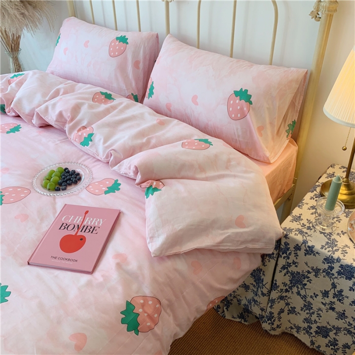 91家纺网 家纺一手货源 找家纺 昔可 2019新款13372全棉四件套 大理石纹草莓