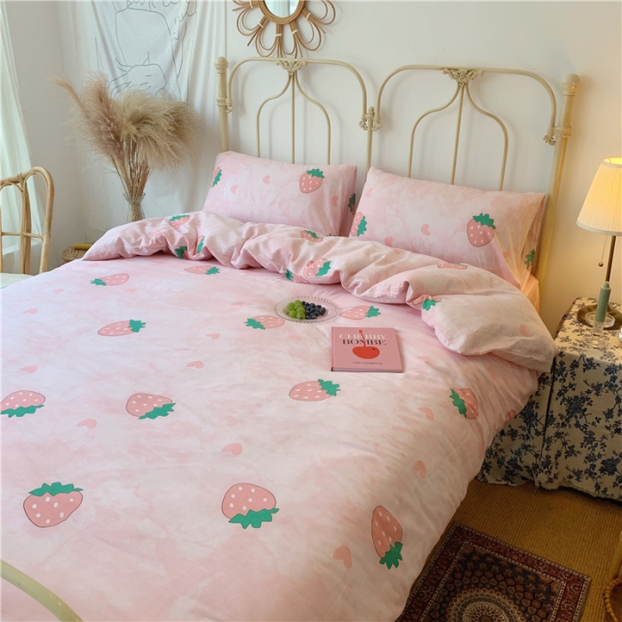 91家纺网 家纺一手货源 找家纺 昔可 2019新款13372全棉四件套 大理石纹草莓