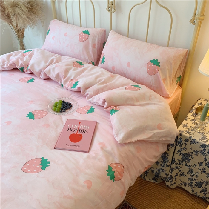 91家纺网 家纺一手货源 找家纺 昔可 2019新款13372全棉四件套 大理石纹草莓