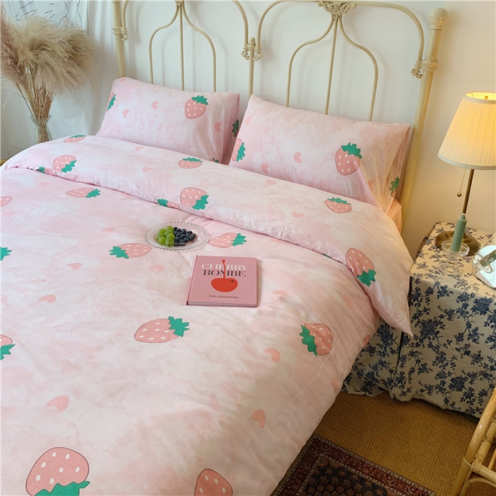 91家纺网 家纺一手货源 找家纺 昔可 2019新款13372全棉四件套 大理石纹草莓