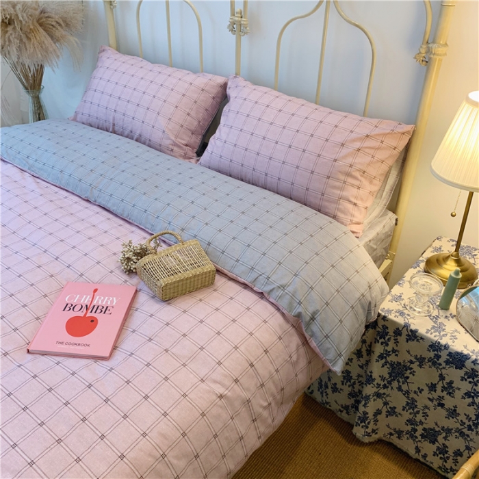 91家纺网 家纺一手货源 找家纺 昔可 2019新款13372全棉四件套 粉灰格