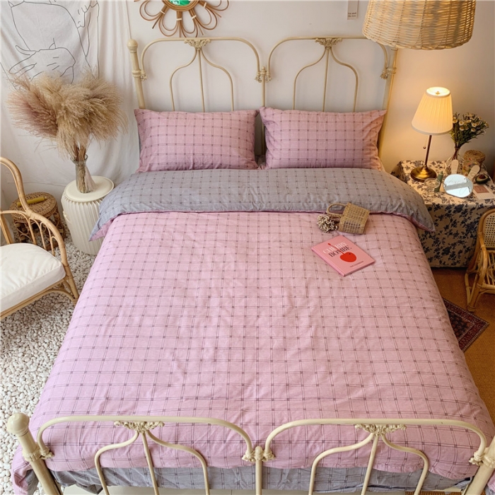 91家纺网 家纺一手货源 找家纺 昔可 2019新款13372全棉四件套 粉灰格