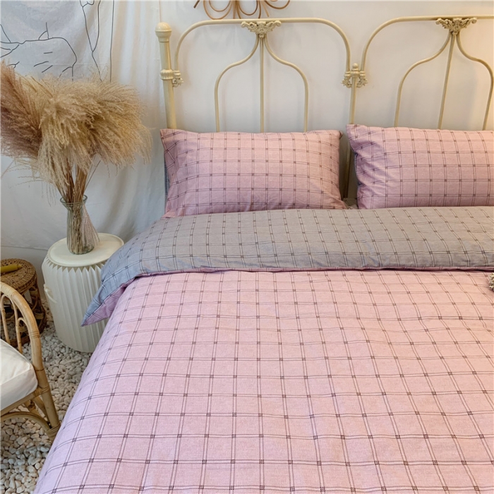 91家纺网 家纺一手货源 找家纺 昔可 2019新款13372全棉四件套 粉灰格