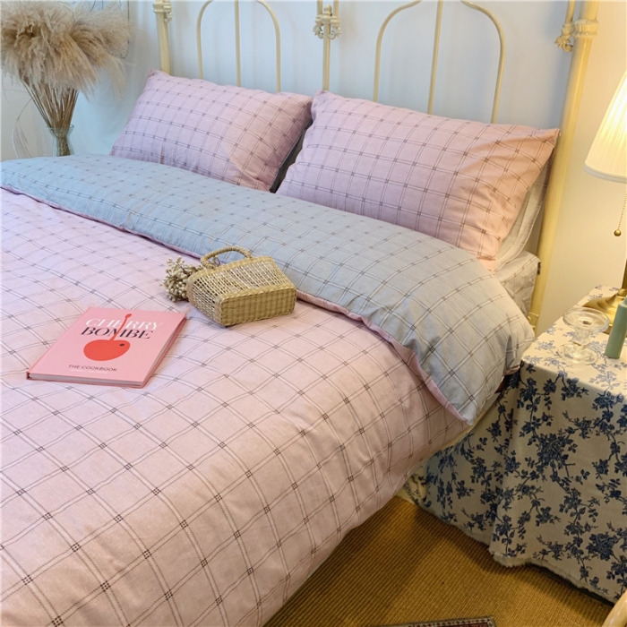 91家纺网 家纺一手货源 找家纺 昔可 2019新款13372全棉四件套 粉灰格