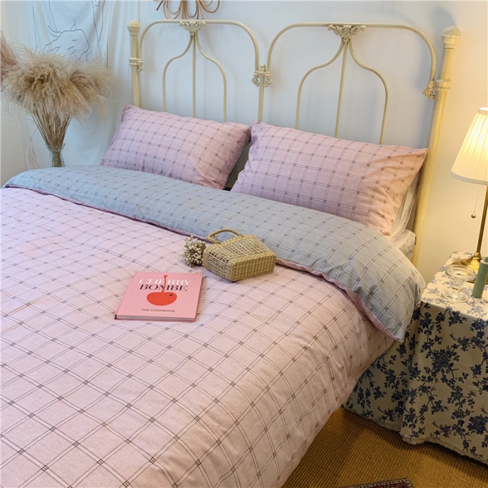 91家纺网 家纺一手货源 找家纺 昔可 2019新款13372全棉四件套 粉灰格